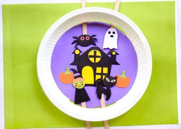 Halloween With Paper Plate & Popsicle Stick