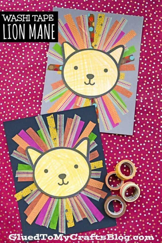 Washi Paper Tape Lion Mane Craft Idea For Kids