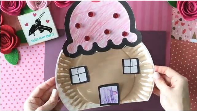 Paper Plate Cupcake House Craft Idea For Valentine's Day
