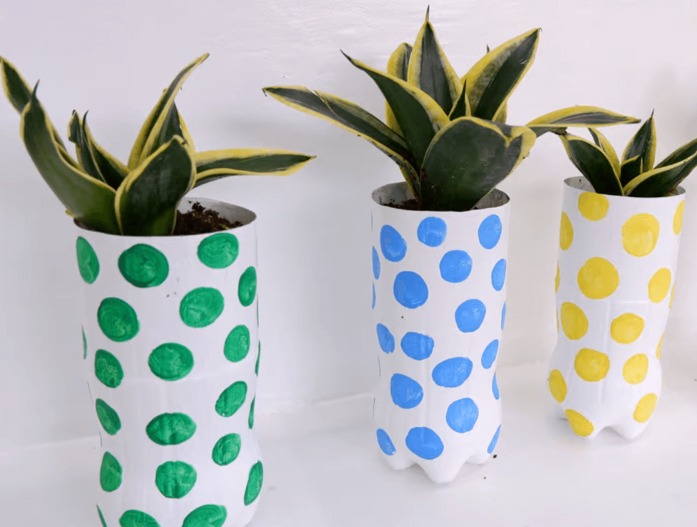 Bottle Painting Ideas For Kids Plastic Bottle Planters Painting Decoration With Polka Dots