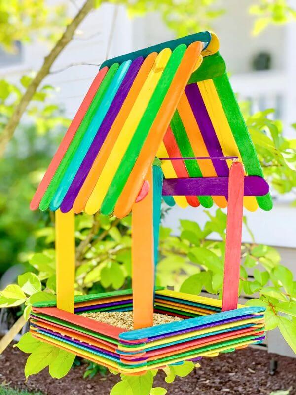 Rainbow Popsicle Sticks Bird Feeder Craft