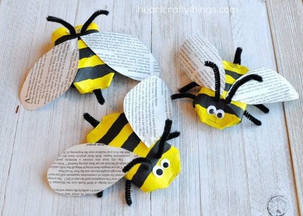 Recycled Bee Craft Using Cardboard & Newspaper For Kids