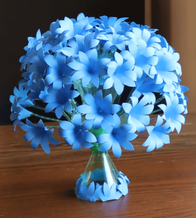 Recycled Plastic Bottle Flower Vase Craft Using Paper Flowers