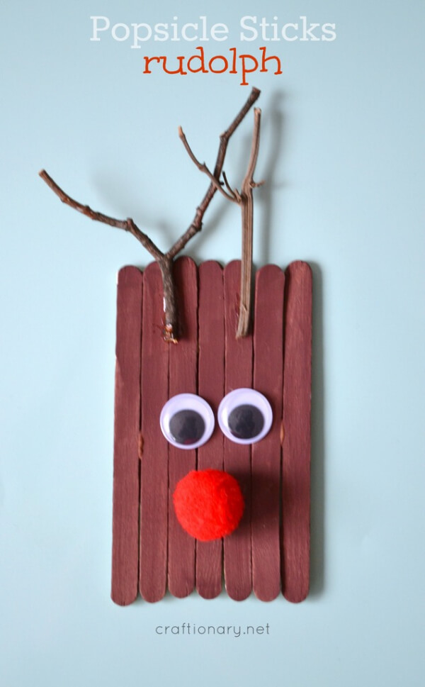 Rudolph Crafts With Lolly Popsicle Sticks Animal Craft For Kids