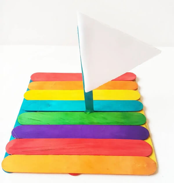 Easy Rainbow Sailboat Craft Using Popsicle Stick For Kids