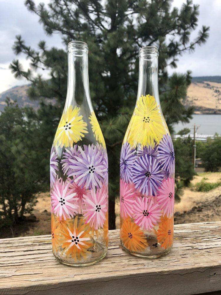 Bottle Painting Ideas For Kids Simple Flower Painting Idea on Wine Bottle