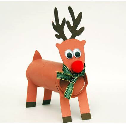 Small Christmas Reindeer Craft Using Cardboard For Kids