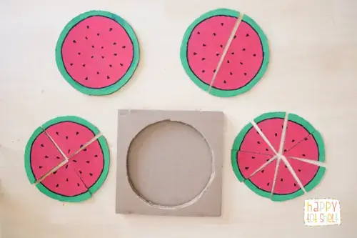 Watermelon Cardboard Game Crafts Watermelon Fraction Puzzle Cardboard Craft For Preschoolers
