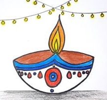 A Designer Diwali Lamp Drawing