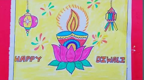 A Traditional Diwali Drawing With Festive Wishes