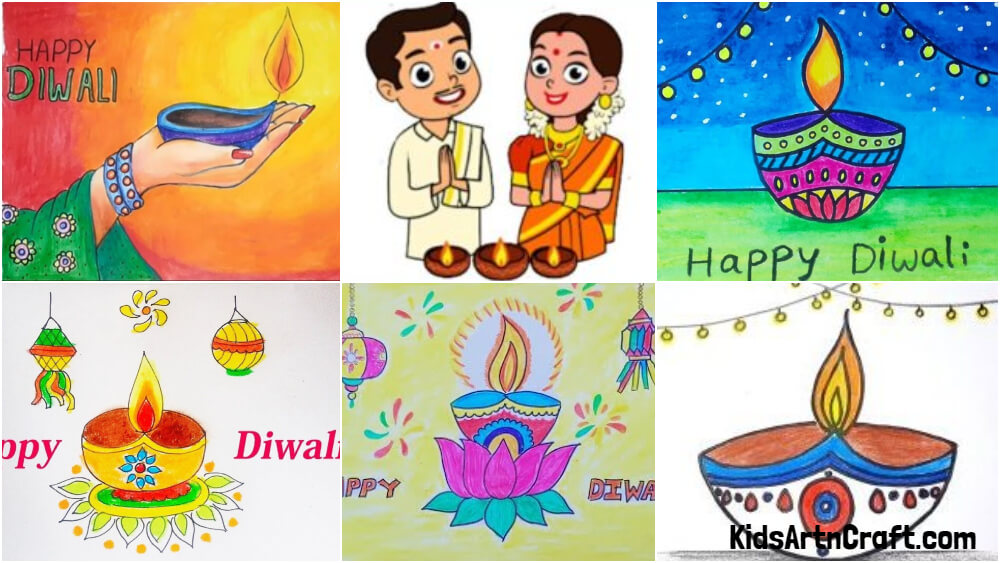 Diwali celebration How to draw a beautiful painting of cute family celebrating  Diwali festival  YouTube