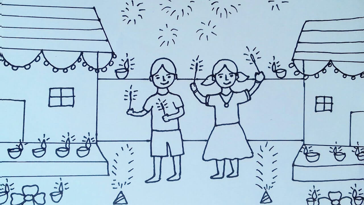 Diwali Celebration Sketching And Drawing Idea