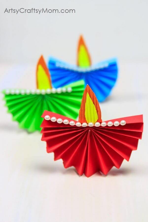 DIY Easy To Make Multicolor Paper Diya For Kids