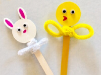 Easy Bunny and Duck Puppet Pair Popsicle Stick Craft for Kids
