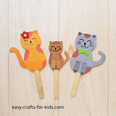 Cat Puppet Family Craft With Popsicle Sticks