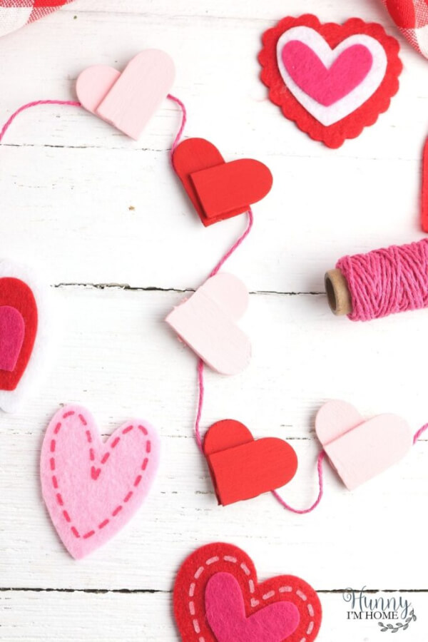Colorful Popsicle Stick Heart Garland Craft