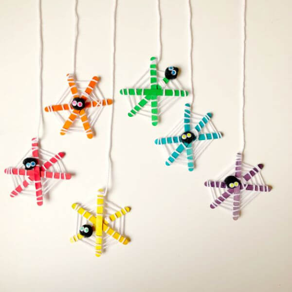 Colorful Spiders Craft With Popsicle Sticks