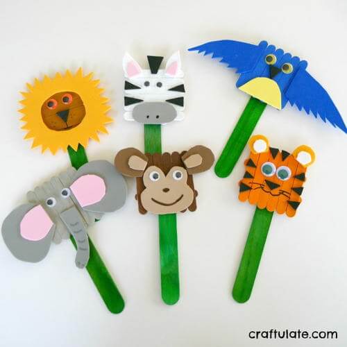 Cute Animal Puppets Craft Using Popsicle Sticks
