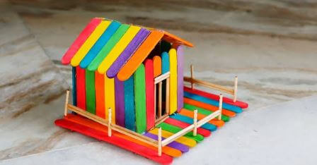 Different Coloured Popsicle Stick Hut Craft