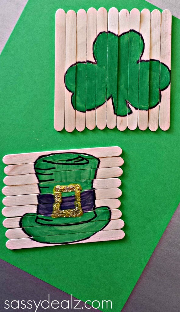 DIY Puzzles Popsicle Stick Craft Ideas For St. Patrick's Day