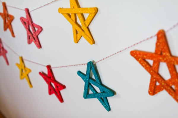Easy And Colourful Popsicle Stick Star Garland Craft For Kids