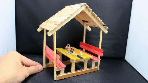 Easy Relaxing Miniature Popsicle Stick Hut Crafts