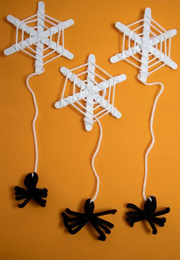 Easy Spider Web Decoration Popsicle Stick Craft For Halloween