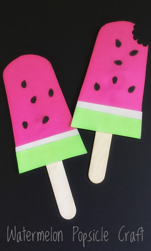 Easy Watermelon Fruits & vegetables Popsicle Stick Craft For Kindergartners