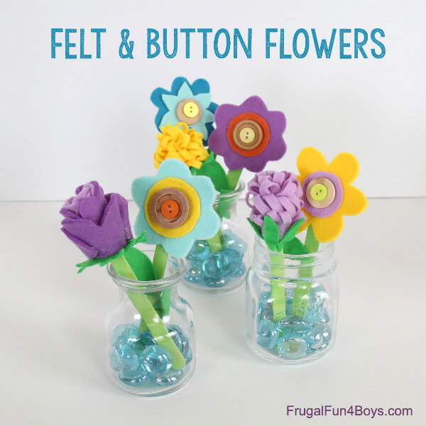Easy Felty Foam Sheet & Button Flower Popsicle Stick Craft Ideas