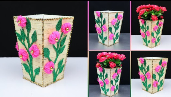 Easy Flower Vase Craft Idea Using Popsicle Sticks