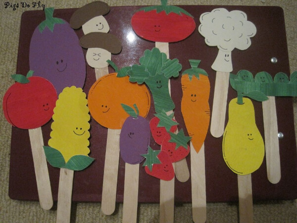Fruits & Vegetables Popsicle Stick Craft Artwork For Kids