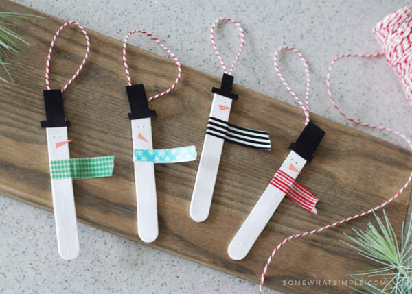 Fun & Easy Washi Tape Popsicle Stick Snowman Ornament Craft For Kids