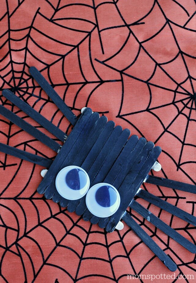 Halloween Decoration Made With Yarn & Pipe Cleaners Spider Popsicle Stick Craft For Kids