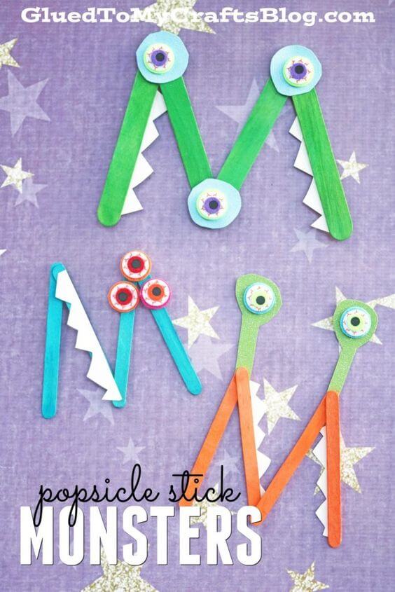 M For Monster Craft With Popsicle Sticks