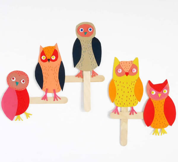 Owls Stick Puppet Crafts Using Paper