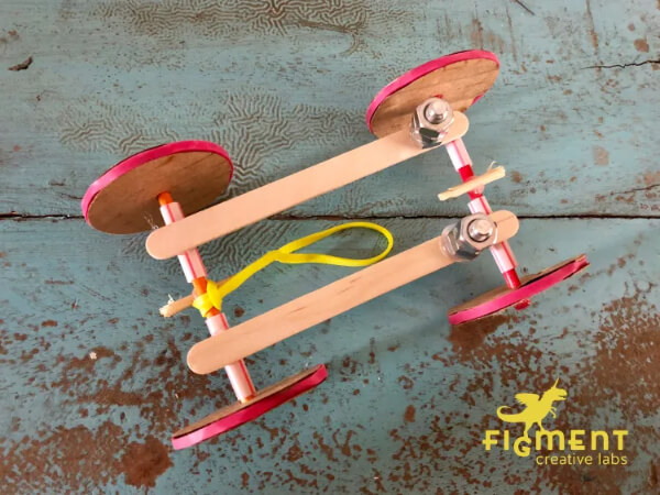 Popsicle Stick And Rubber Band Toy Car Craft