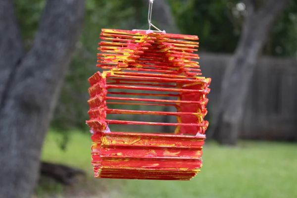 Popsicle Stick Bird Sitting House Feeders Crafts For Kids