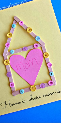 Popsicle Stick Card for Mother's Day Easy Crafts With button &amp; popsicle Sticks