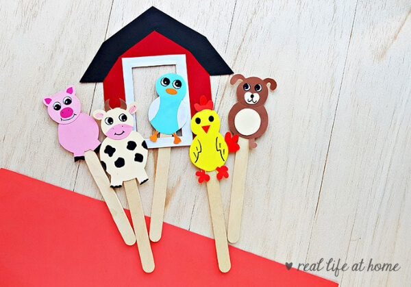 Easy Popsicle Stick Farm Animals Puppets Craft For Kids