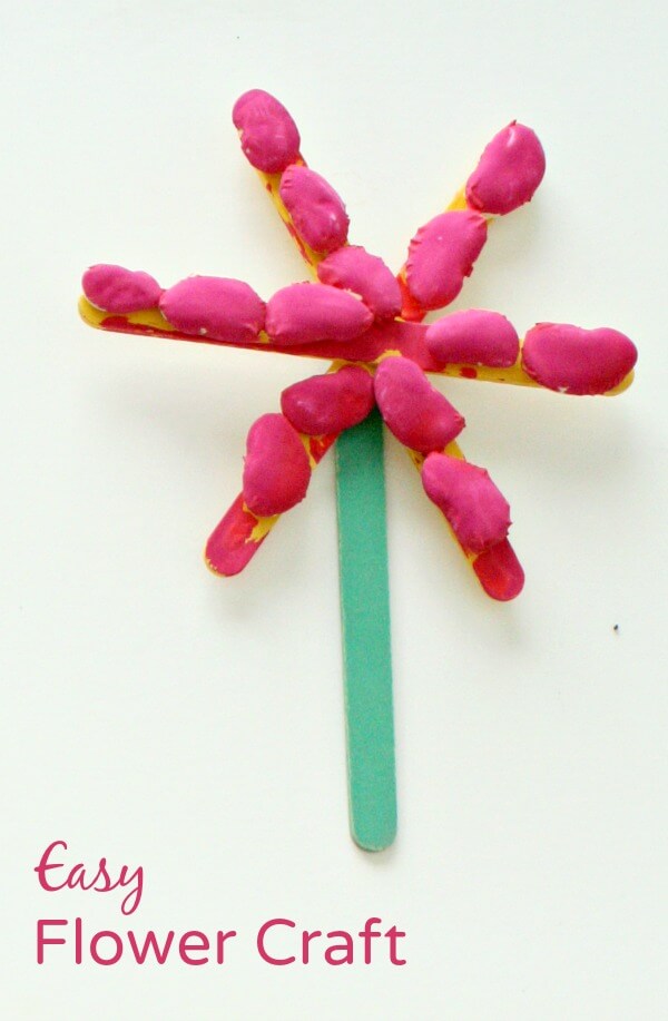 Easy Popsicle Stick Flower Craft Using Dried Beans For Kids