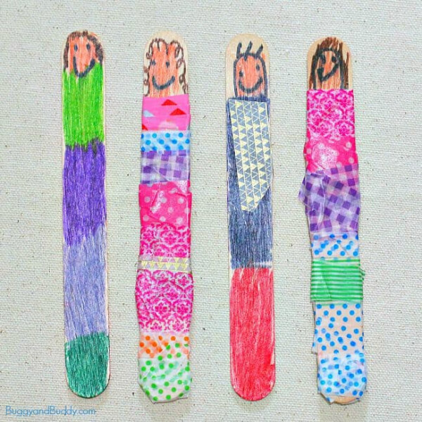 Easy Washi Tape Popsicle Stick Puppet Craft For Kids