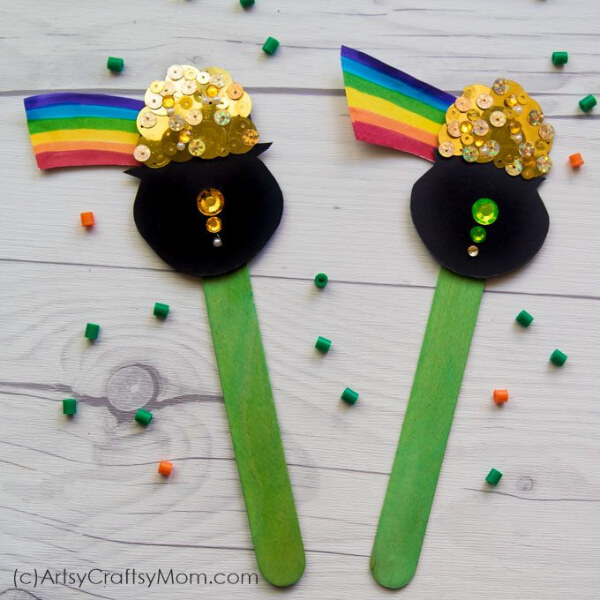 Pot Of Gold Rainbow Craft Using Popsicle Stick