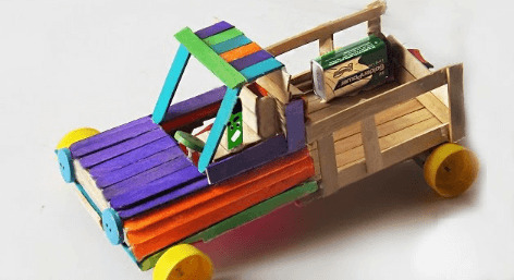 DIY Powered Toy Car Crafts Made With Popsicle Sticks