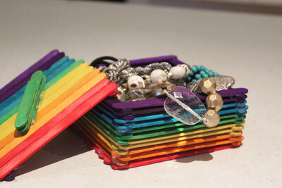 Rainbow Coloured Jewellery Box Craft Ideas Using Popsicle Sticks