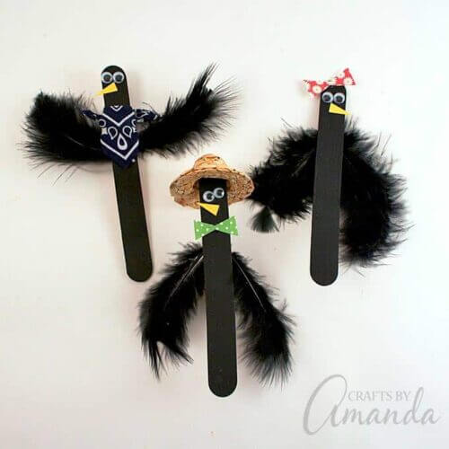 Simple & Easy Crow Puppets Family Popsicle Stick Craft For Kids