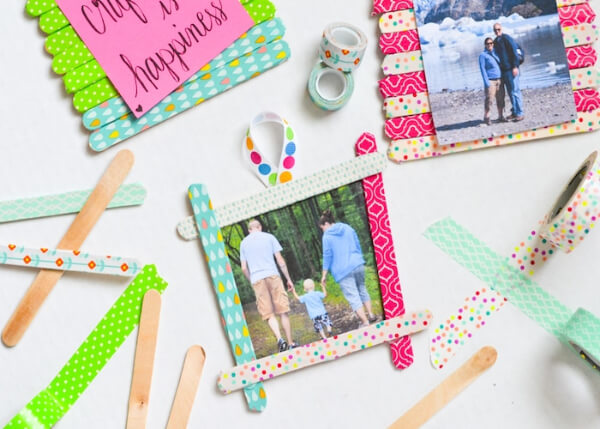 Simple Washi Tape Popsicle Stick Photo Frame Crafts For Kids