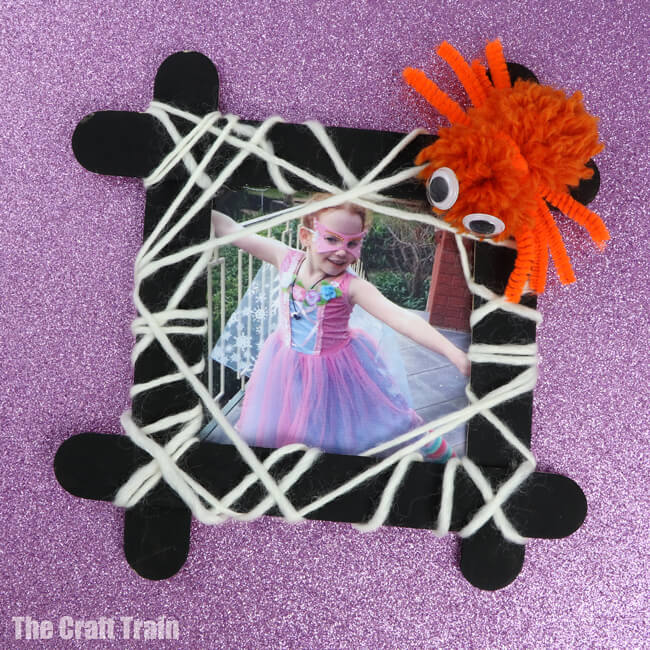 Spider Themed Photo Frame Popsicle Stick Craft Idea For Kids