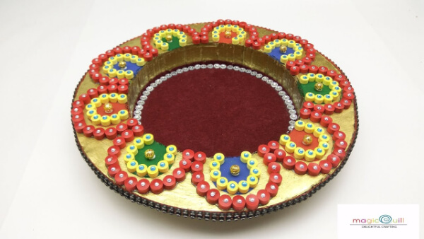 Engagement/Shadi/Nikah/Sagai Ceremony Decorative thali Ring holder Shagun  Plate Wood Decorative Platter (Multicolor)