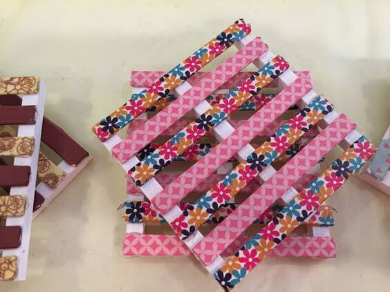 Washi Tape Popsicle Stick Coaster Craft
