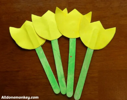 Easy Yellow Tulips Flower Craft With Popsicle Sticks For Kids
